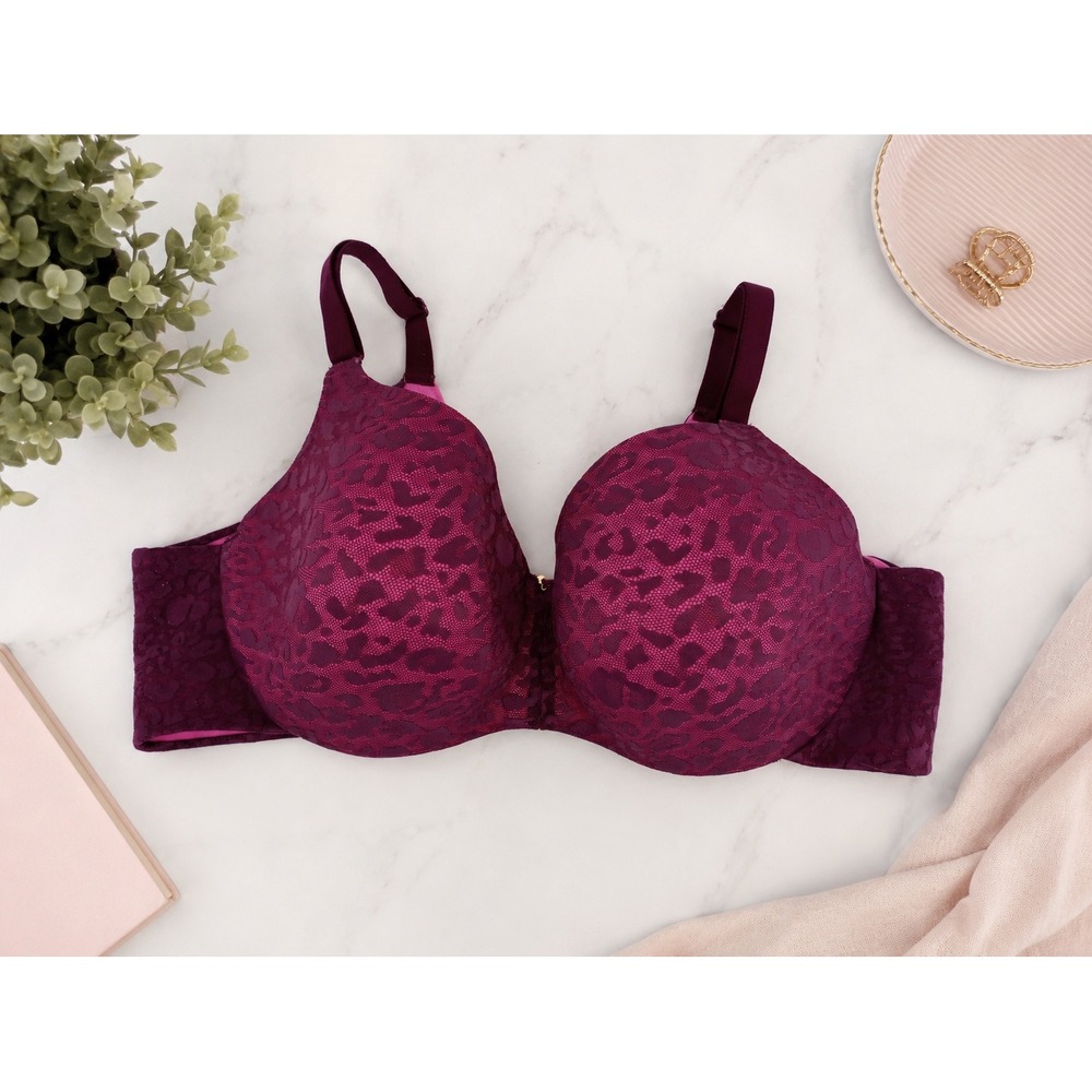 Lane Bryant Cacique Balconette Bra Womens 42D Purple Leopard Print Lightly Lined